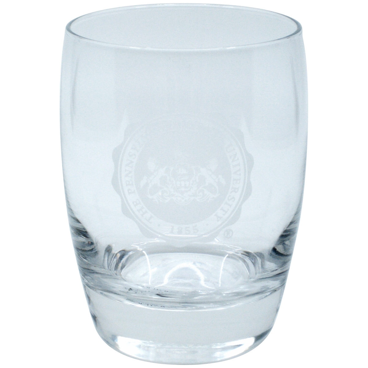 rocks glass with etched Pennsylvania State University Seal
